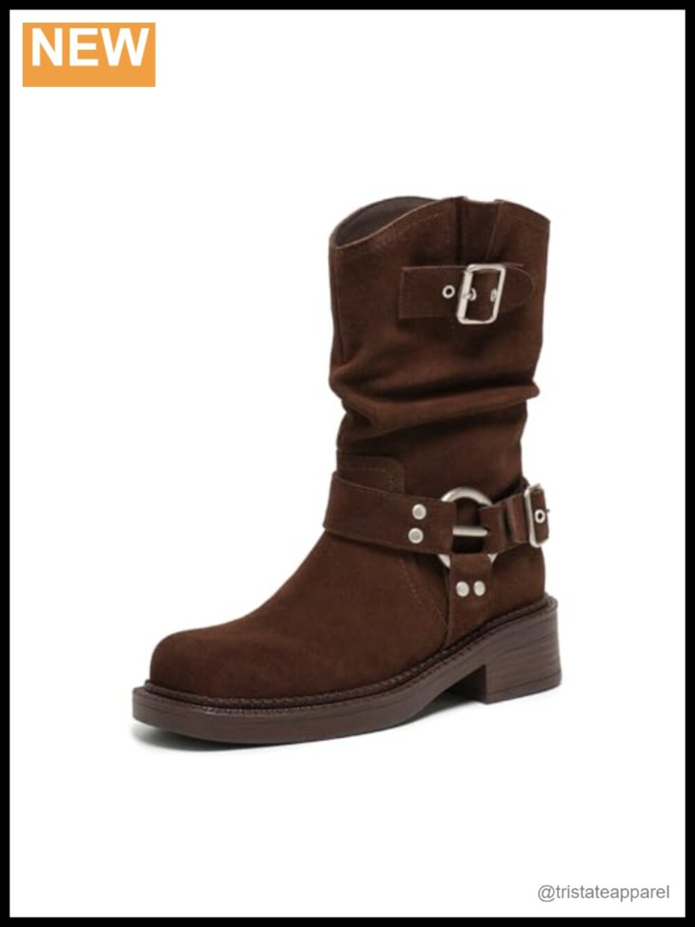 Suede Leather Mid Calf Boots - Square Toe Slip-On Comfort Booties